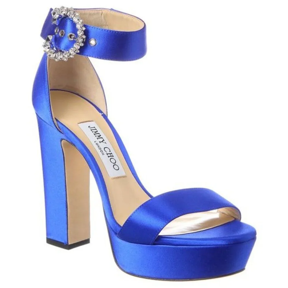Jimmy Choo Mionne 120 Satin Platform Sandal Heel Blue Size 37 / 7 - Picture 3 of 15